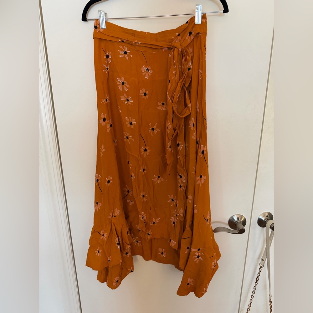 Faithfull the Brand Floral Midi Skirt in Orange
